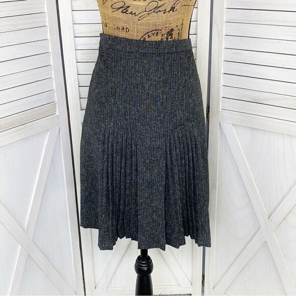 Halogen Speckled Tweed Pleated Skirt Black Gray 2 A Line Academia Knee Length - Picture 4 of 13